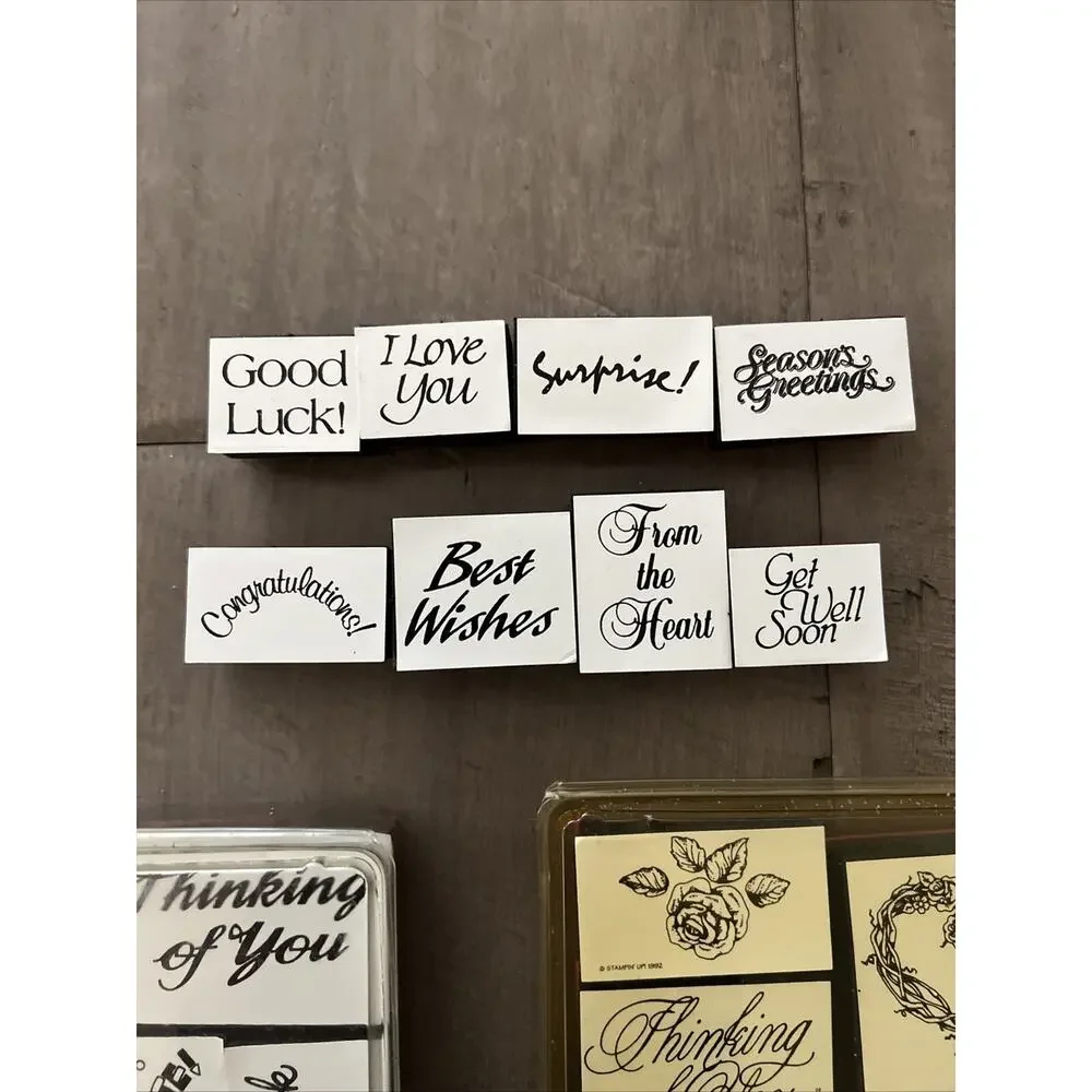 NEW STAMPIN UP 1992 RUBBER STAMP SET ROSES FLOWER GREETINGS SAYINGS 27 PIECES